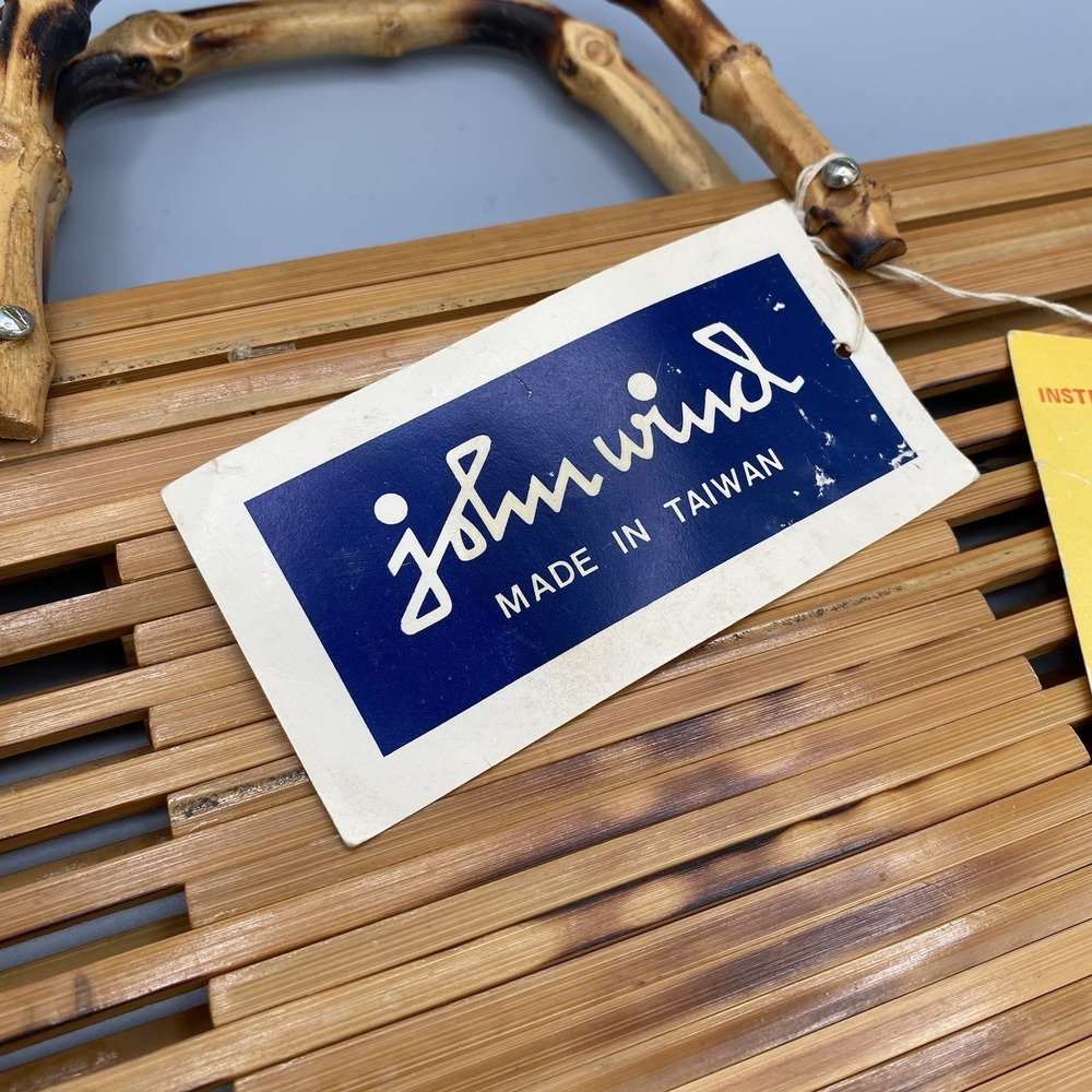 Vintage JOHN WIND Folding Basket Handbag Purse Bamboo Taiwan Boho Folds Flat - Picture 5 of 12
